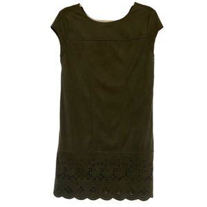 Xhilaration Army Olive Green Faux Suede Dress with Laser Cut Scallop Details
